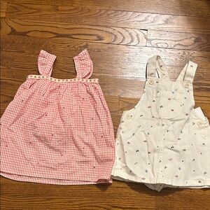 Zara Pink Gingham Dress and Cream Overalls Set
